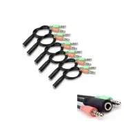 6PCS AUDIO STEREO ADAPTER BLACK CABLES 3.5MM PC MAC SPEAKER MIC IPHONE HEADPHONE