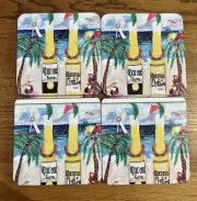4 Corona COLLECTABLE Cork Back Beer COASTERS Ocean ~ Beach ~ Palm Trees ~ Parrot