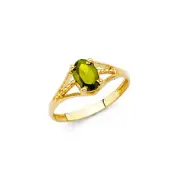 Kid 14k Yellow Real Gold Birthstone August Peridot Oval Baby Girl Boy Ring Band