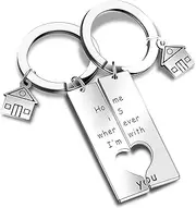 [PTGRSWK] Couple Keychain Set - Home Is Wherever I'm With You, Stainless Steel Anniversary Cheer for Wife Husband, Wedding, Housewarming, Valentines Day Key Ring