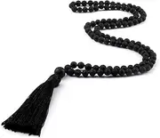[HXSCOO] 108 Beads Prayer Necklace Natural Green Stripe Onyx Stone Buddhist Buddha Meditation Bead Mala Necklace Jewelry Gifts (Color : Black Lava)
