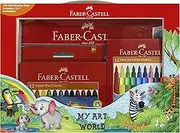 Faber-Castell My Art World Set - Includes 12 Jumbo Wax Crayons, 12 Fibre-Tip Colour Markers and 1 Drawing Book (63-574101)