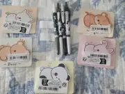 Kawaii Stationery Set 4 PieceWhite/BlackCatPattern Pens&5Chibi Animal StickyNote