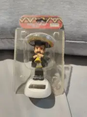 Solar Powered Dancing Mariachi Band Guy Black Outfit & Sombrero Playing HORN