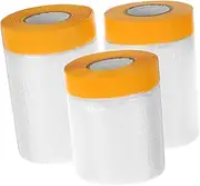 DECOMELODY 3Rolls Pre Taped Masking Films Automotive Painting Protective Plastic Sheeting for Painters Easy Installation and Durable Cover for Skirting Boards