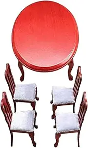 SHINEOFI Miniature House Furniture Mini Dining Table Chairs Set Wooden Craftsmanship for European Style Decor