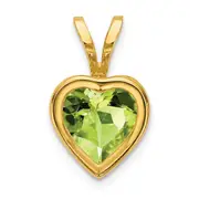 14K Yellow Gold 6mm Heart Peridot bezel pendant
