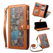 Crossbody Zipper Purse Multifunctional Mobile Phone Case For iPhone-Brown