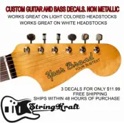 Custom Classic Style NON METALLIC Guitar or Bass Decals. Set of 3 Decals.