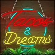Hanging Art Neon Signs Tacos&Dream LED Neon Sign Wall Decor Night Light for Kitchen Mexican Restaurant Shop Bar Party 30cmx40cm