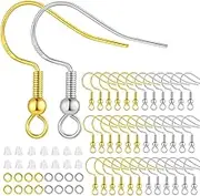 300 PCS Gold & Silver Sterling Silver Earring Hooks, Hypoallergenic Jewelry Making Supplies with Earring Backs and Jump Rings