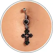 [Zeshimb] Silver Belly Button Ring Crystal Spider Dangle Belly Ring Sparkly Cubic Zirconia Insect Navel Ring Surgical Steel Belly Navel Piercing Jewelry for Women Girls