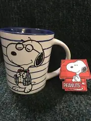 Peanuts Snoopy Studious White Blue Coffee Cup 17 oz Funky Mug