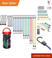 Bungee Cord Set - Elastic, Color Coded, UV Resistant - 24-Piece + Storage Jar