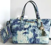 Brahmin Mini Asher Satchel Chambray Marbleized Crossbody Bag+Zip Wallet NWT