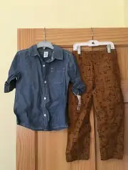 NEW Carter's Boys 2-Piece Chambray Button-Front Top & Dog Pant Set Toddler