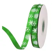 Christmas Snowflake Green Satin Ribbon Spool 25 Yards
