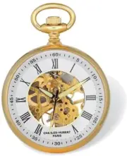 Charles Hubert Gold-Finish Open Face White Skeleton Pocket Watch