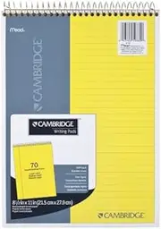 Cambridge 59880 Stiff Back Wire Bound Notebook, Legal Rule, 8 1/2 x 11, Canary Paper, 70 Sheets