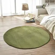 Iris Plaza Washable Rug, Dust Mite Resistant, Flannel Rug Carpet, Round 78.7 x 78.7 inches (200 x 200 cm), Comfortable and Fluffy Texture, Anti-Slip, Green