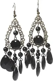 [Generic] Dangle Earrings – Black Acrylic Bead Drops With Hook Closures