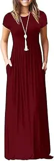 [EUOVMY] Women's Short Sleeve Loose Plain Maxi Dresses Casual Long Dresses with Pockets