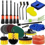Eacam 26 PCS Drill Brush Attachments Car Detailing Brush Kit for Auto Includes Scrub Pads Sponges Detailing Brushes Washing Mitt Air Vent Brush Cleaning Cloth Household Cleaning Set for Cars Bathroom