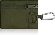 [AdiStylinno] Small Coin Purse, Unisex Portable Nylon Zip Coin Pouch, Mini Tactical Keychain Pouch Change Purse with Carabiner, Green, 11 x 8 x 2.2 cm / 4.33 x 3.15 x 0.87 in, Casual