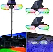 QQARORSUN Solar Garden Lights Outdoor, Dusk to Dawn Color Changing Solar Spotlights Waterproof, Solar Powered Landscape Light for Patio/Pathway/Driveway/Lawn/Ground Lighting (2-Pack)