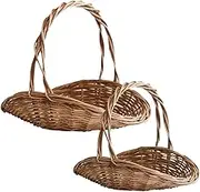 Wicker Basket with Handle 2PCS Garden Basket for Gathering Vegetables Natural Wicker Flower Basket Portable Woven Harvest Basket Multipurpose Basket