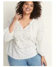 Old Navy Plus-Size Tie-Neck Cutwork Blouse Calla Lilies Plus 3X #448019