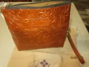 Patricia Nash Leather WRISTLET Clutch Bag TOOLED detachable strap NWT