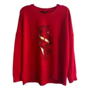 Simply Vera Vera Wang Women's Red Tiger Relaxed Crewneck Sweatshirt- Large NWT
