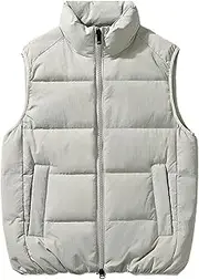 [Mkjuuior] Men Sleeveless Solid Fluffy Neck Stand-Up Collar Vest Winter Outdoor Casual Warm Loose Zipper Vest
