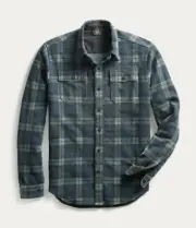 RRL Ralph Lauren Check Shirt Workshirt Lined Blue Plaid Ottoman Men's Small S