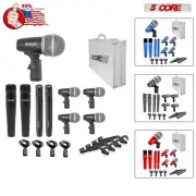 5Core 9 Pieces Drum Mic Kit w/ Metal Bass Snare Condenser Microphone Clip & Case