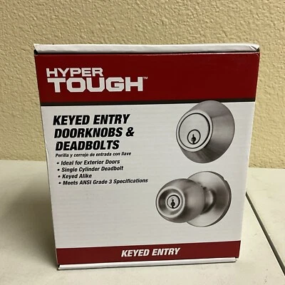 Hyper Tough Keyed Entry Doorknob & Deadbolt, Silver Finish - NEW