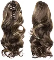 Apostasi Clip-On Curly Ponytail Hair Extension, Women Claw On Long Wavy Wig Hair Piece Bun Extensions Rubber Band Elastic Scrunchie Chignon Instant Ponytail Hairpiece for Women