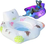 Inflatable Pool Floats Hammock, Inflatable Pool Lounger With 2 Cup Holder, Inflatables Pool Float Toys, Floating Mattress With Handle And Backrest Support, Swimming Pool Float For Adults And Kids