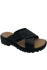 Clarks Collection Leather Slide Sandals Coast Cross Black
