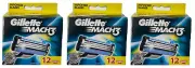 Gillette Mach3 Razor Blade Refills, 36 Cartridges NEW (3x 12 Count)