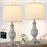 Farmhouse Table Lamps Set of 2, Rustic 25" Touch Control Bedside Lamps Gray