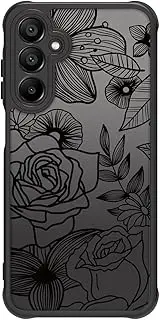 [Dumkery] Cute Flowers Case Compatible with Samsung Galaxy A14 5G Cases, Rose Galaxy A14 4G Aesthetic Black Line Art Floral Pattern Print, Hard PC Heavy Duty Protection Shockproof Cover for Girls Women
