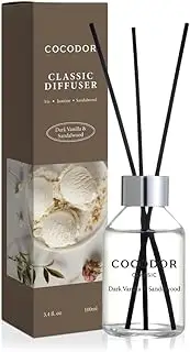 COCODOR Classic Reed Diffuser/Dark Vanilla&Sandalwood / 100ml / Fragrance Scent Essential Oil Stick Diffuser Set for Bedroom Bathroom Home Décor