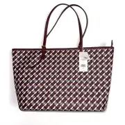 Tory Burch Geo Logo Top Zip Tote Crimson Red Purse Designer Shoulder Bag $398