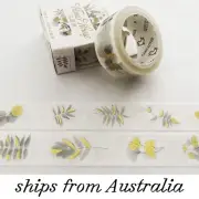 Washi Tape Botanical Leaf Flower Pattern With Metallic Gold Accents - 15mm X 5m
