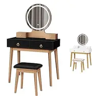 ALFORDSON Dressing Table and Stool Chair Set, Makeup Vanity Desk with LED Mirror, Compact Design Dresser Organiser for Women Bedroom Dress Room, Black