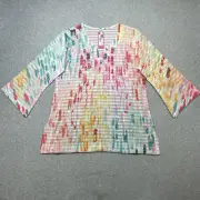 Whimsy Rose Top Women Large Pink Blue Rain Colorful College Light Semi Sheer USA