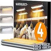 AUSELECT Under Cabinet Lighting, 4-Pack Motion Sensor Closet Lights, Wireless USB Rechargeable Led Light Bars, Sensor Night Lights for Drawers, Wardrobe, Stair, Kitchen