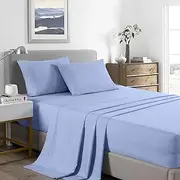 Royal Comfort - Sheet Set, 2000TC Ultra Soft Bamboo Microfibre Blend, Fitted Sheet & Flat Sheet & Pillowcase Set (Double, Light Blue)